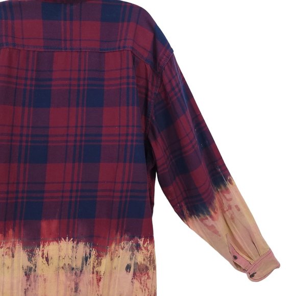 The Rack Brushed Cotton Tie Dye Bleach Button Front Shirt Top Sz XL Plaid - Picture 10 of 12